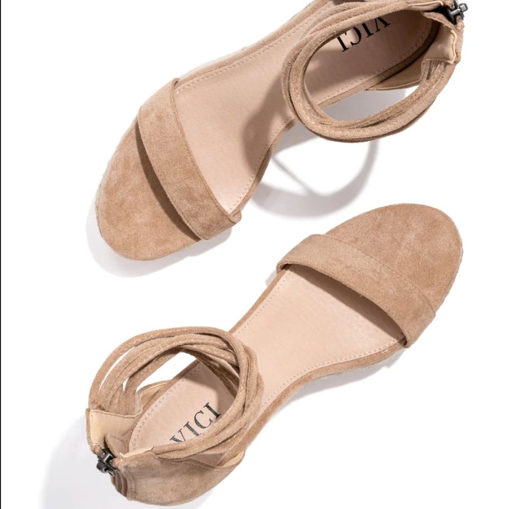 Nude Faux Suede Strappy Wedge